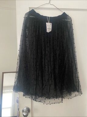 Zara Black Beaded Midi Tulle Skirt
